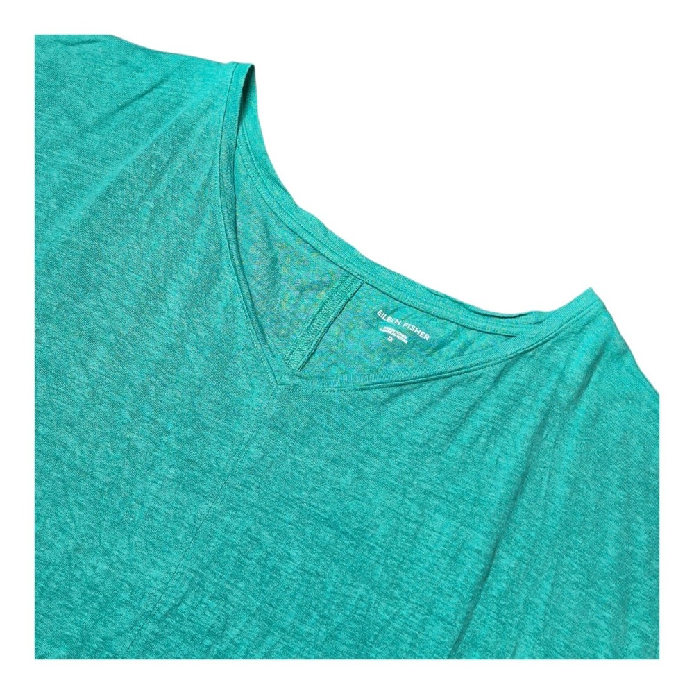 Eileen Fisher Women's 1X Organic Linen Boxy V Neck Cap Sleeve Top Teal